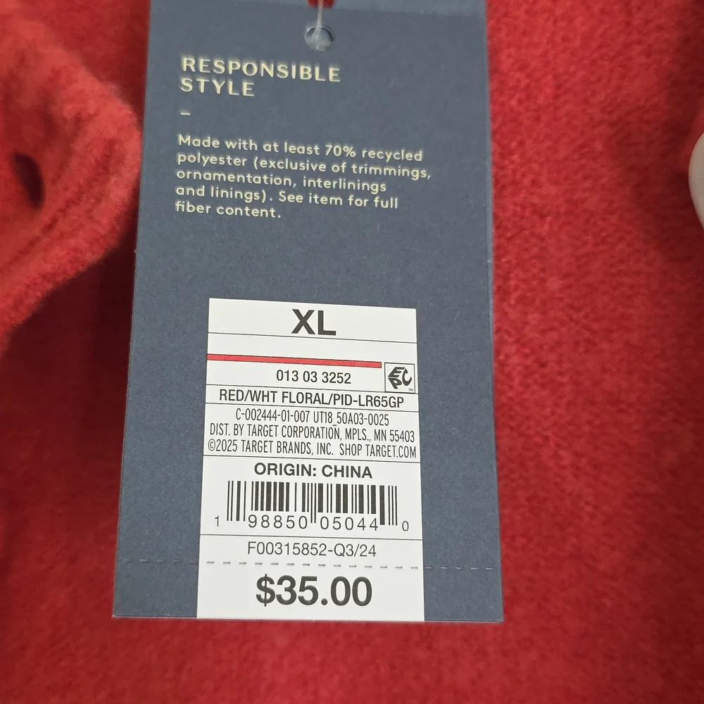 Universal Thread Red Chunky Cardigan Sweater with White Floral Pattern - Picture 4 of 5